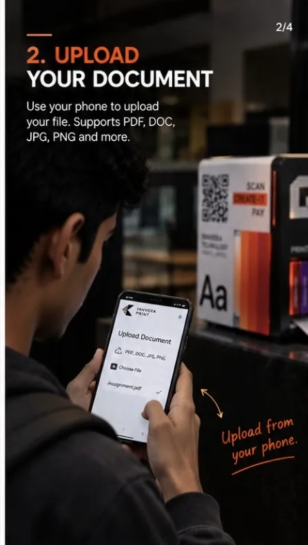 Uploading a PDF from a phone to the printing kiosk
