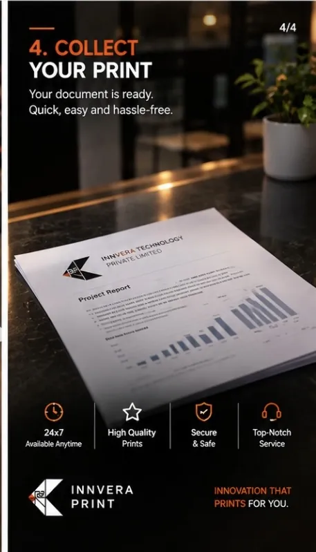 A freshly printed project report collected from the kiosk